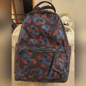 Stylish Blue And Red Skull Patterned Backpack